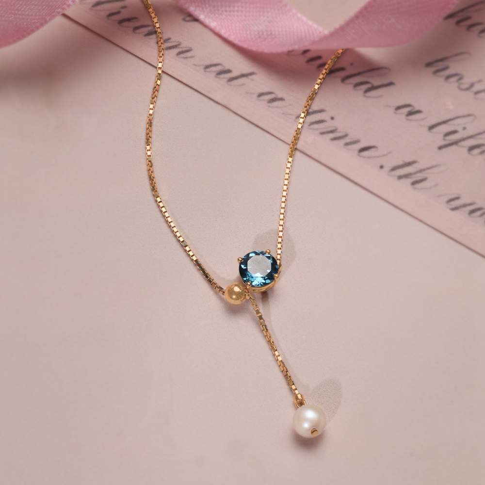 Aqua Twinkle Pearl & Gold Necklace