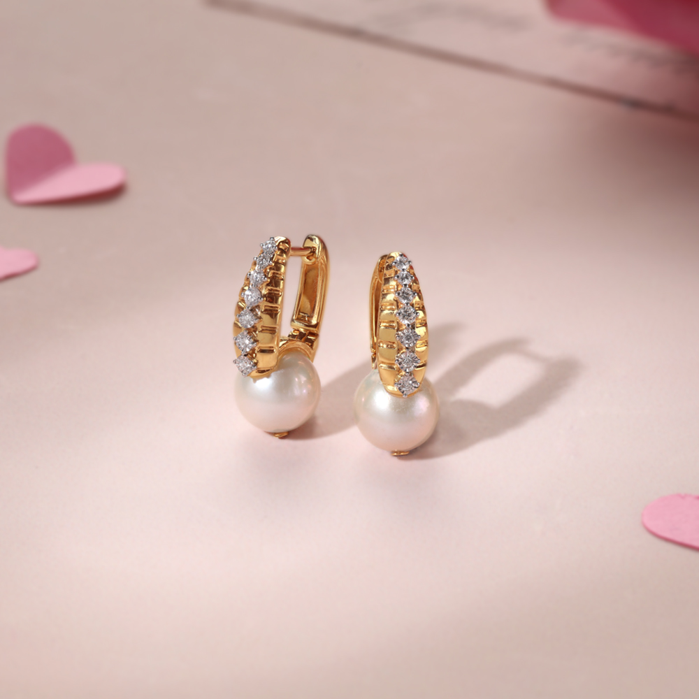 Pearl Forever Diamond & Gold Hoop Earrings