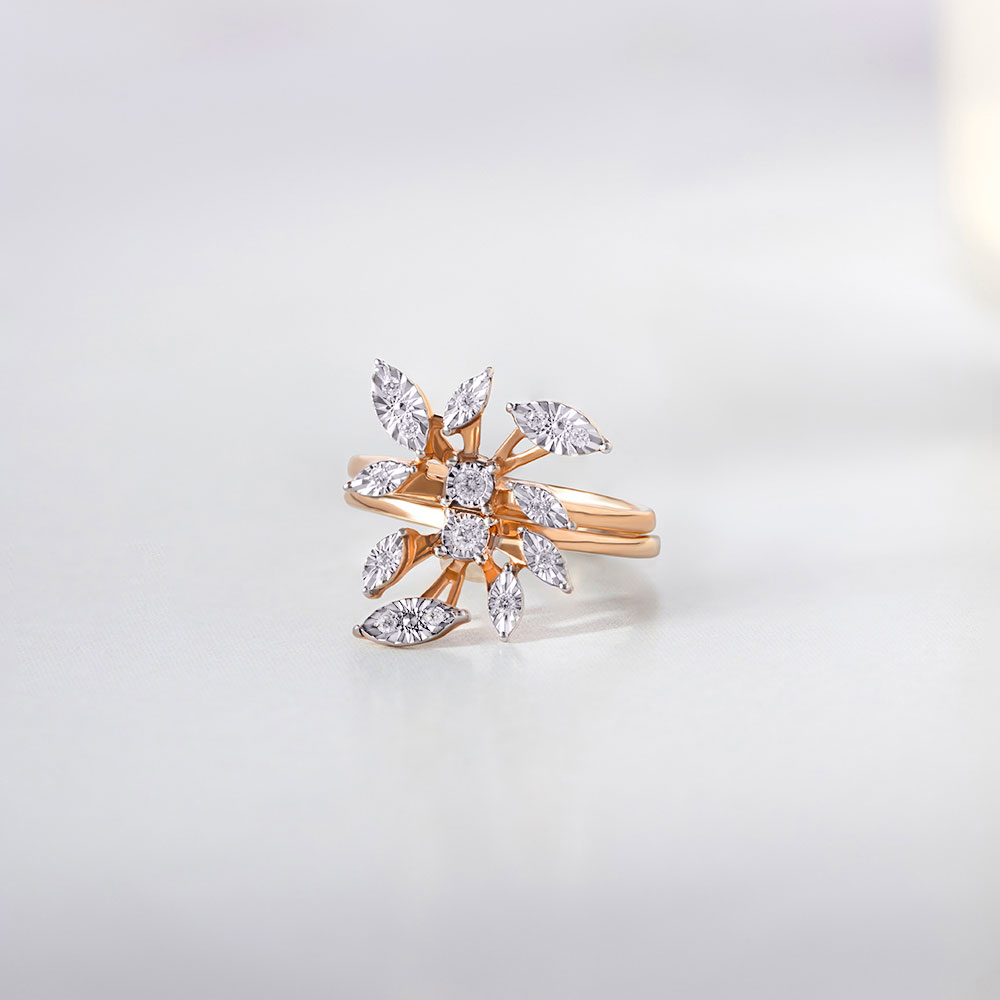 Leaf Whisper Gold and Diamond Finger Ring