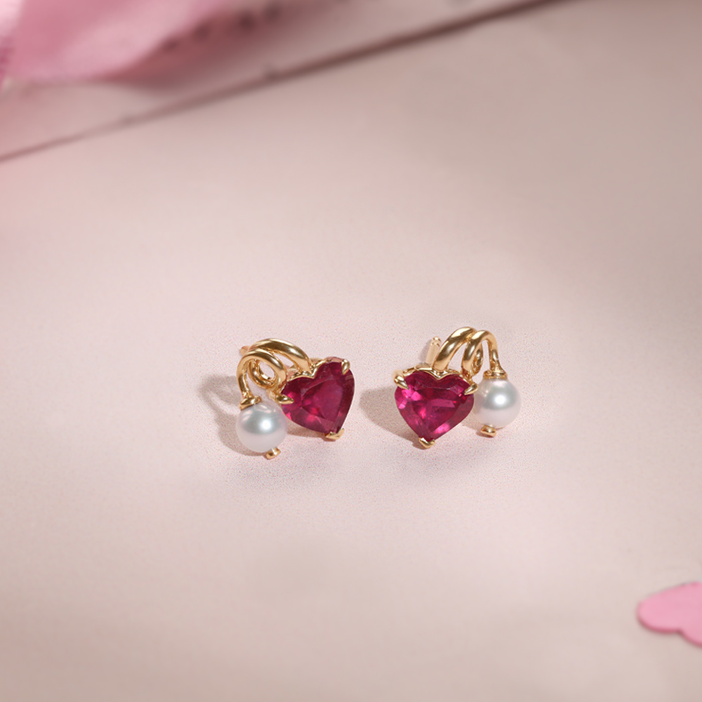 Scarlet Love Pearl & Gold Stud Earrings