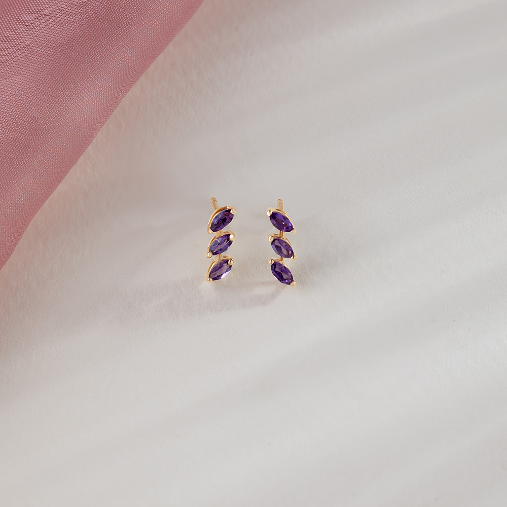 Twilight Spark Amethyst & Gold Marquise Stud Earrings