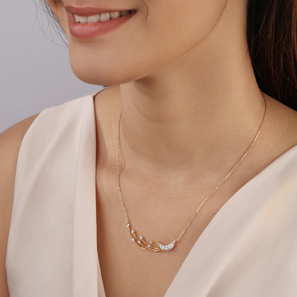 Crescent Comet's Glimmer 14KT Diamond Necklace