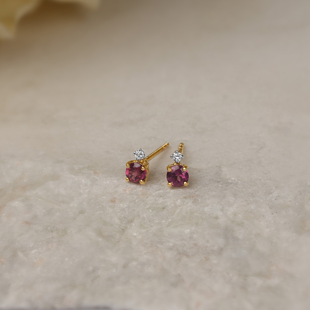 Pink Garnet Passion 14KT Gold & Diamond Stud Earrings