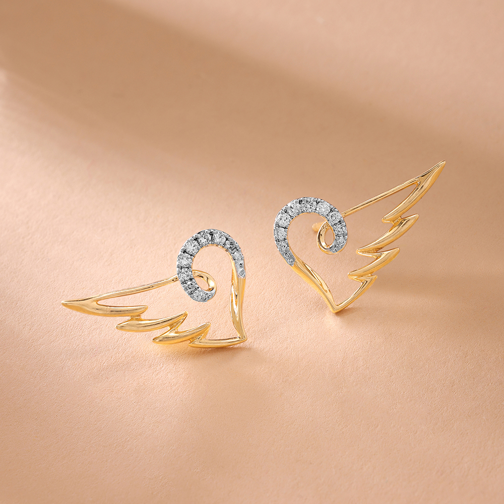 Winged Heart 14KT Gold & Diamond Stud Earrings