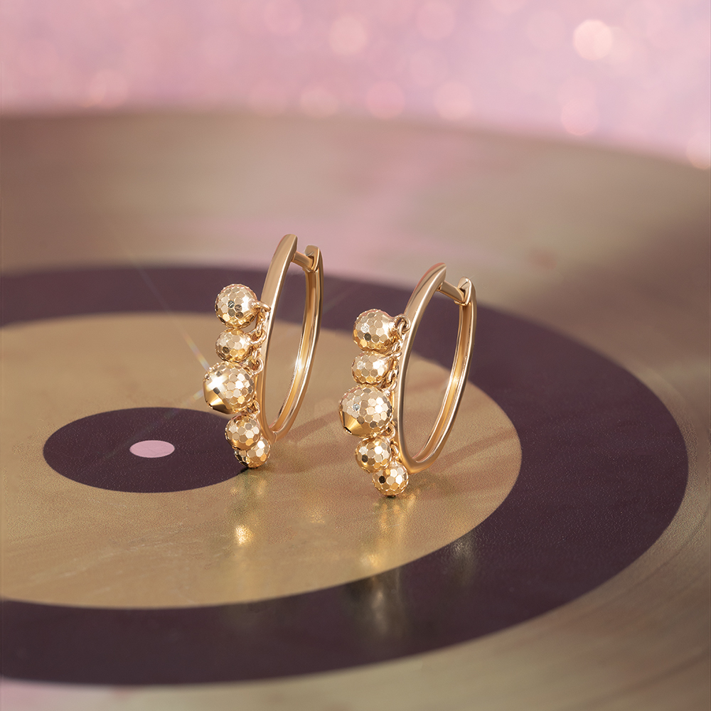 Disco Ball Gold Hoop Earrings