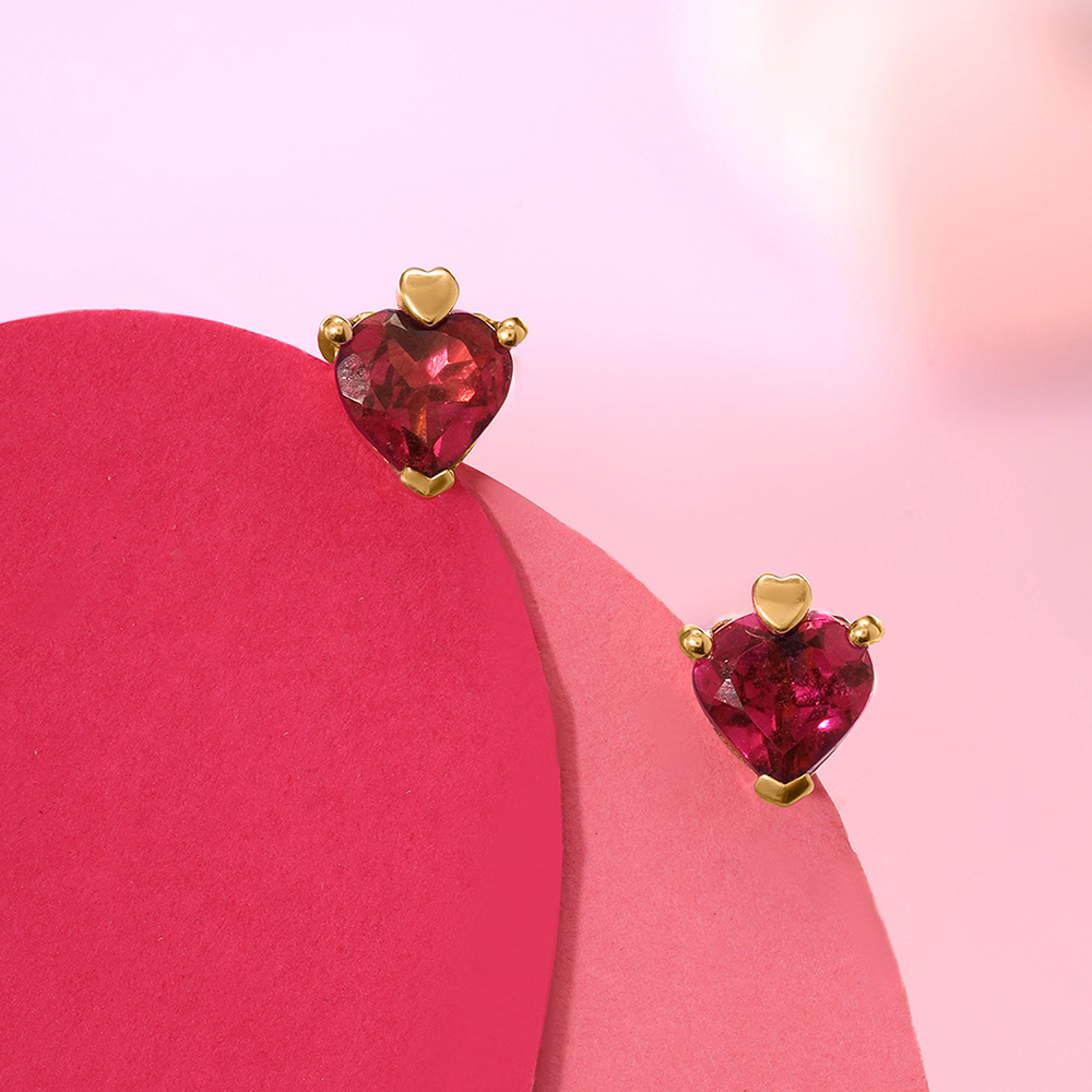 Cupid's Heart 14KT Gold & Pink Garnet Stud Earring